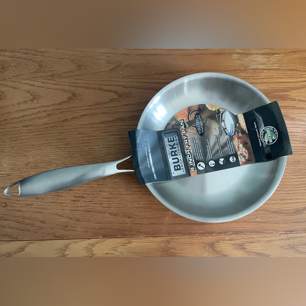 David Burke 8" Fry Pan Tri-Ply Stainless Steel Metal Utensil Oven Safe 500F NEW